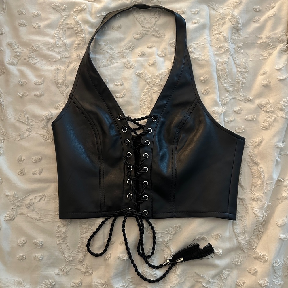 Black Faux Leather Halter